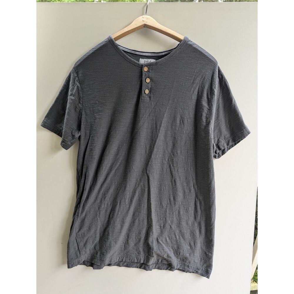 PX Clothing Henley Shirt Mens Large Gray Excellent Slub Cotton‎ Short Sleeve